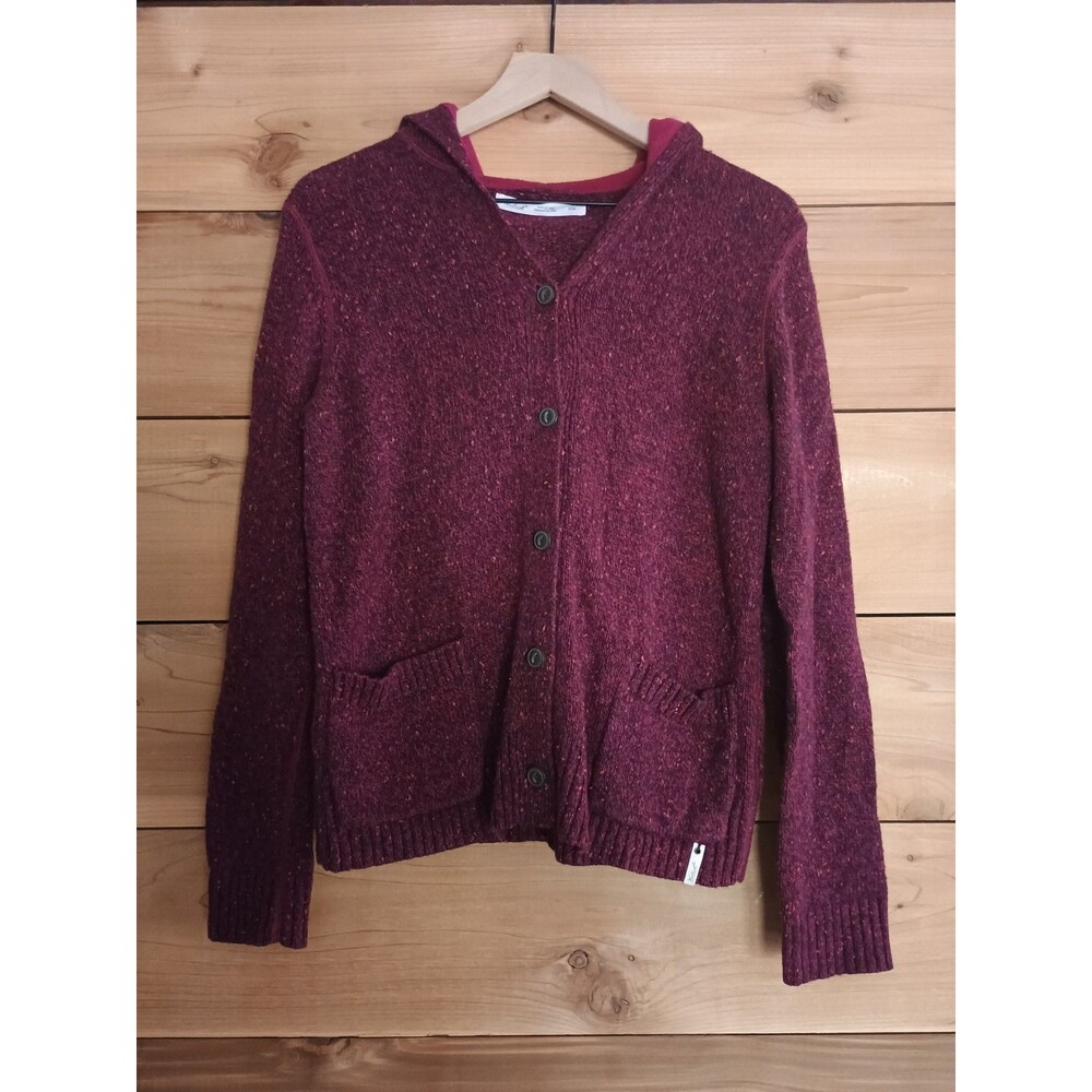 Ladies Woolrich Burgundy Cardigan With Hood Sz Medium